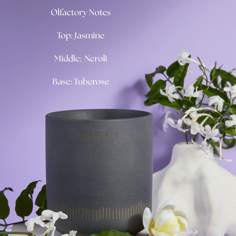 Caftari Nidra Sleep Candle with ingredient notes