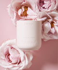 Dolce Far Niente essential oil candle rose scent for happiness overhead photo